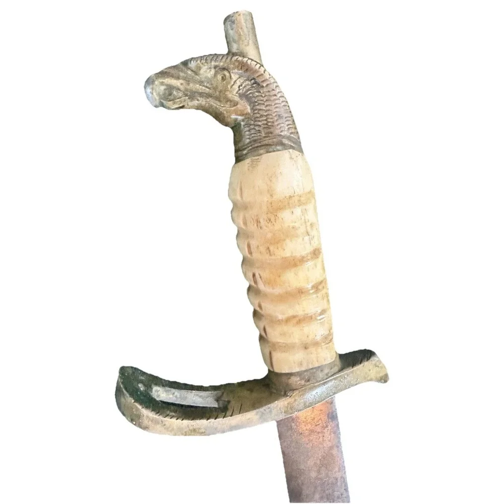 Antique Mexican Eagle Head Pommel Saddle Sword Ivory Style Grip Leather Military